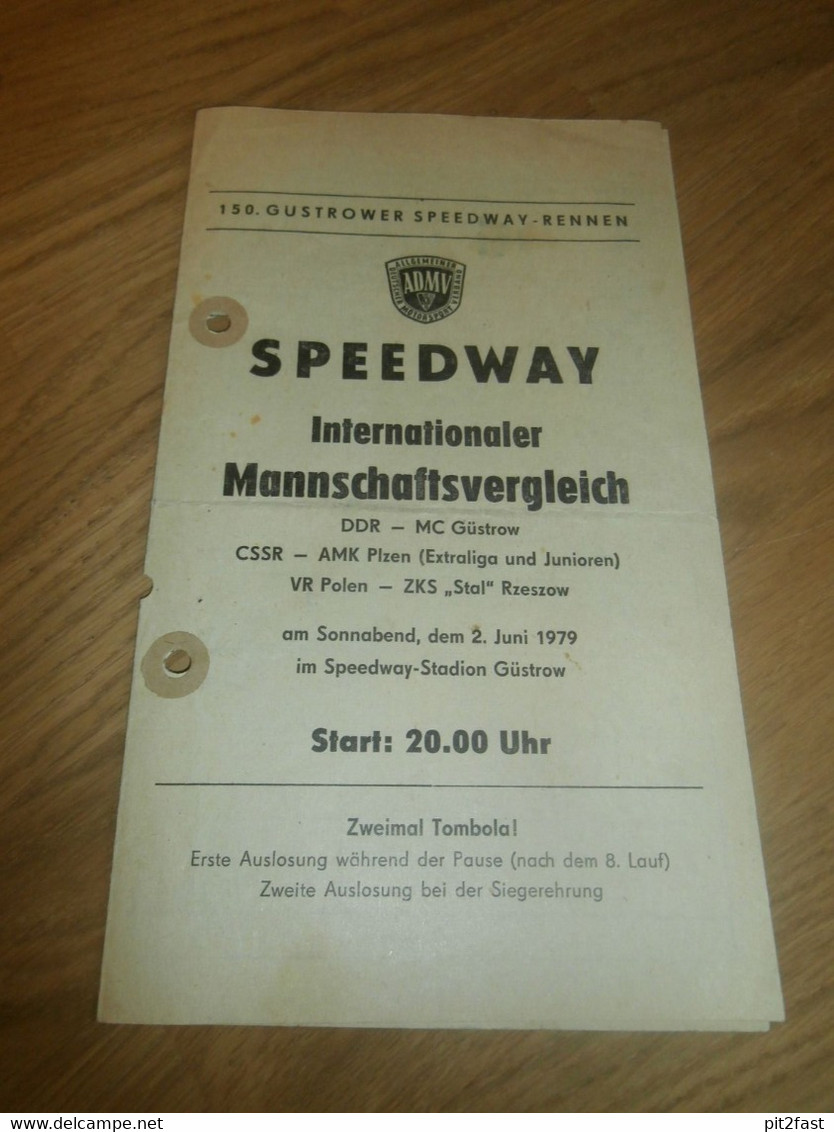 Speedway Güstrow 02.06.1979 , DDR - Polen - CSSR , Programmheft / Programm / Rennprogramm , Program !!! - Motos
