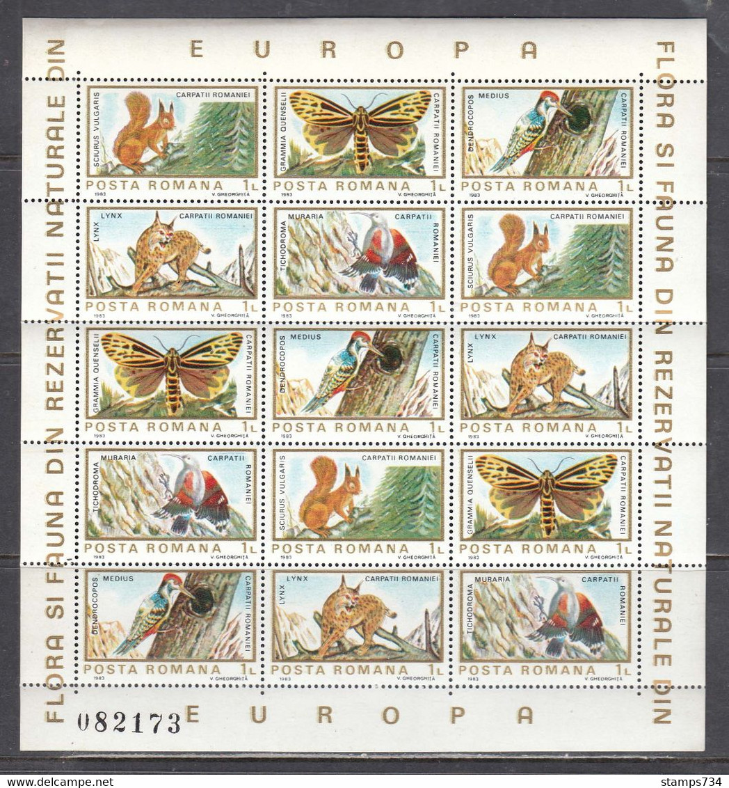 Romania 1983 - Fauna, Mi-Nr. 3987/91 In Sheet, MNH* - Nuevos