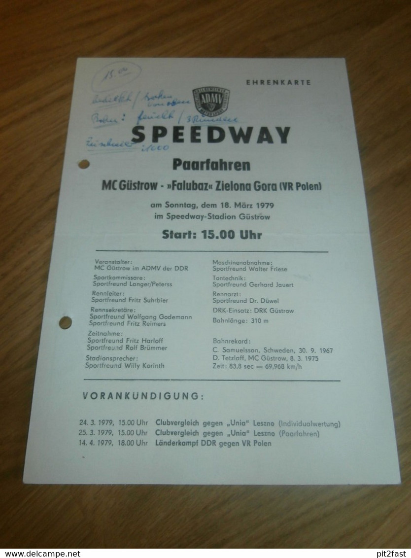 Speedway Güstrow 18.03.1979 , Falubaz Zielona Gora , Programmheft / Programm / Rennprogramm , Program !!! - Motos