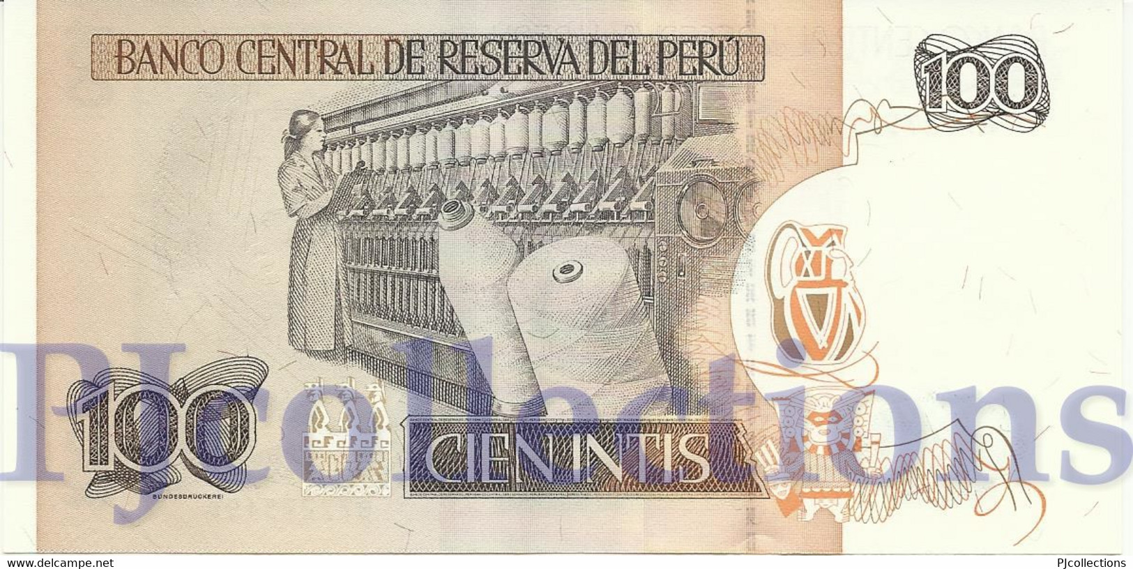 PERU' 100 INTIS 1987 PICK 133 UNC - Pérou