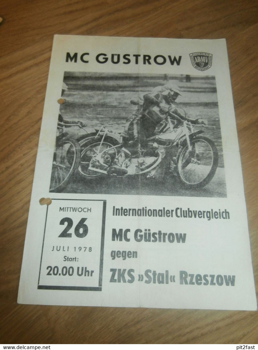 Speedway Güstrow 26.07.1978 , Stal Rzeszow , Neubrandenburg , Programmheft / Programm / Rennprogramm , Program !!! - Motos