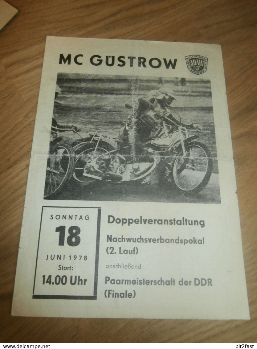 Speedway Güstrow 18.06.1978 , DDR Meisterschaft , Programmheft / Programm / Rennprogramm , Program !!! - Motos