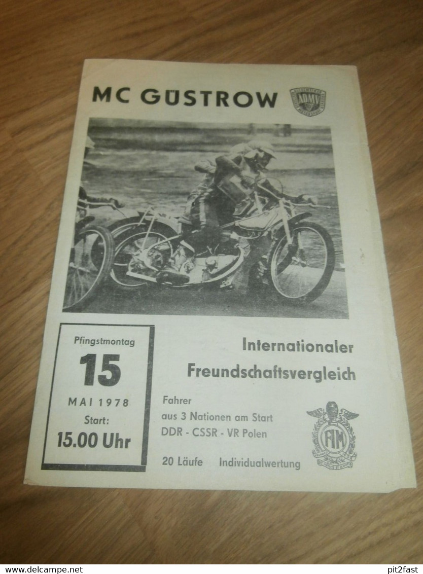 Speedway Güstrow 15.05.1978 , DDR - CSSR - Polen , Programmheft / Programm / Rennprogramm , Program !!! - Motos