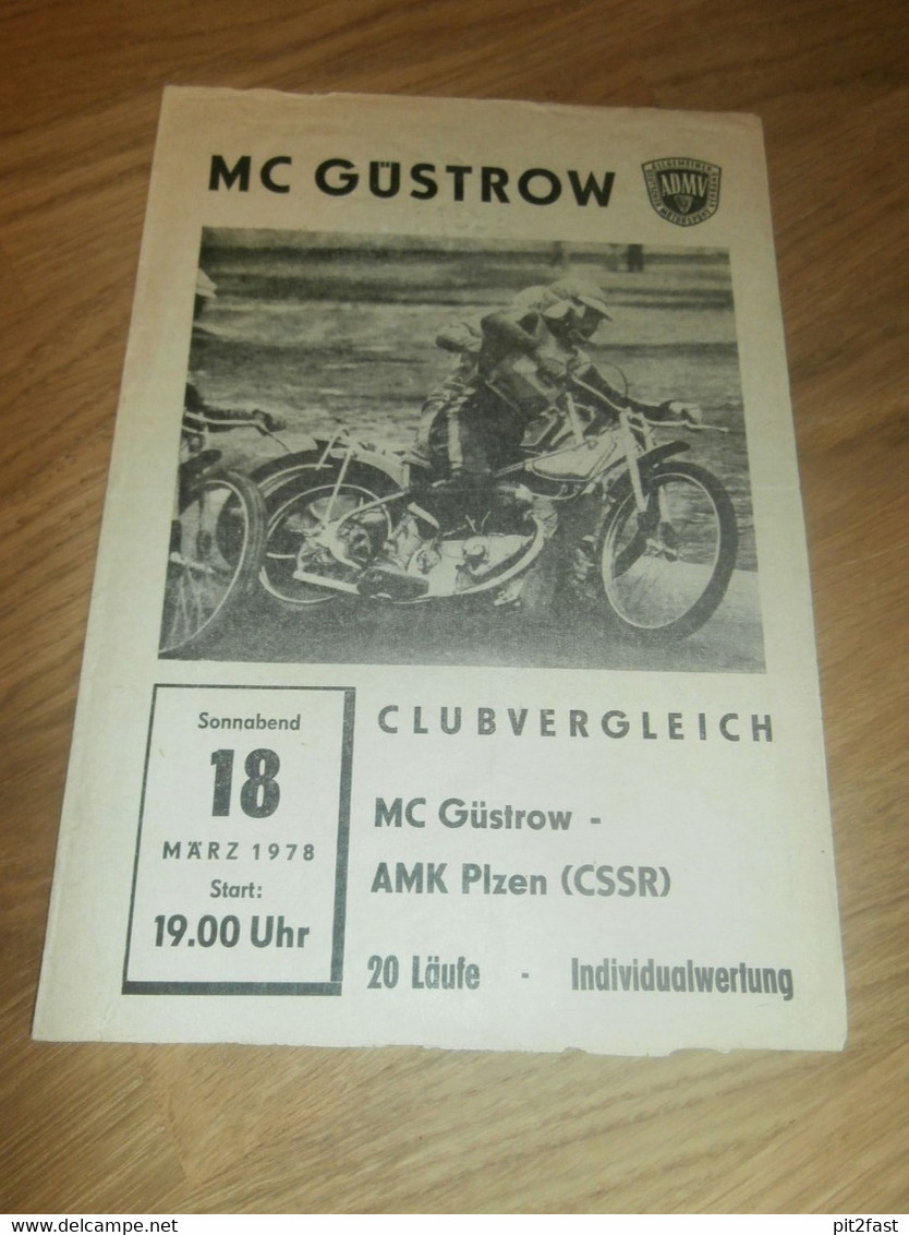 Speedway Güstrow 18.03.1978 , Plzen  , Programmheft / Programm / Rennprogramm , Program !!! - Motos