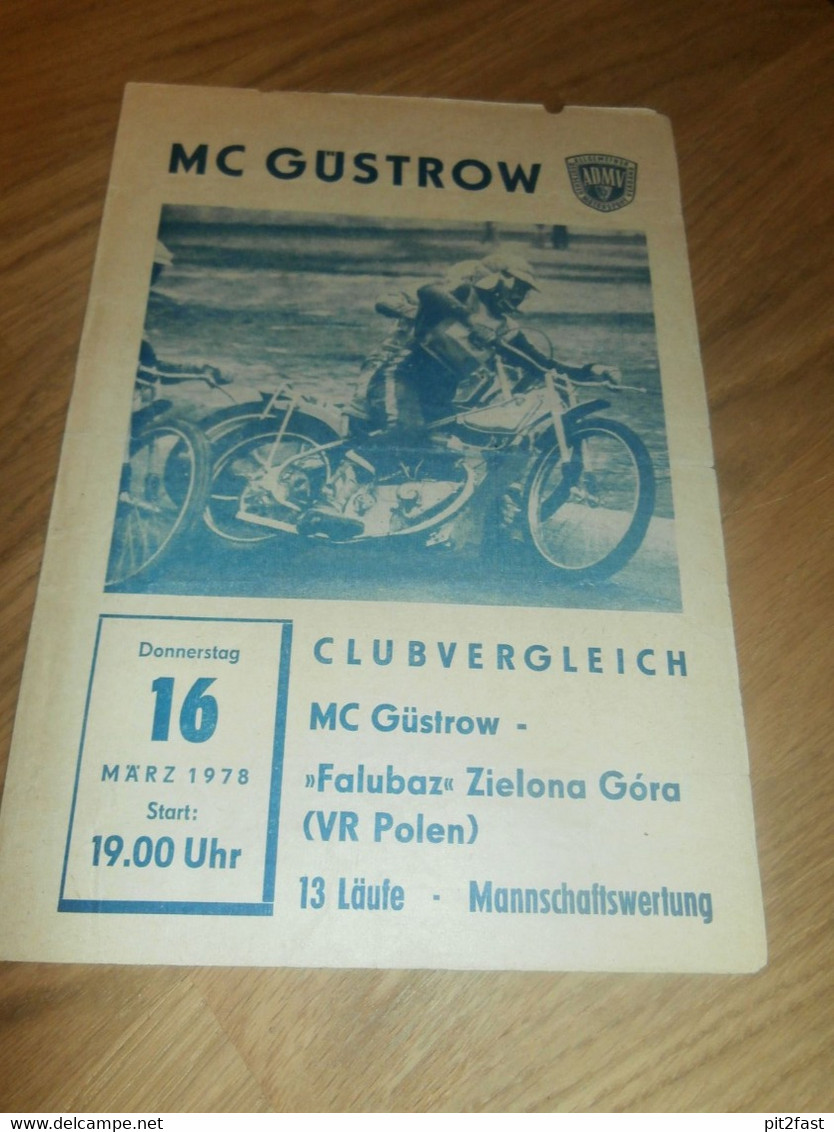 Speedway Güstrow 16.03.1978 , Falubaz Zielona Gora , Programmheft / Programm / Rennprogramm , Program !!! - Motos