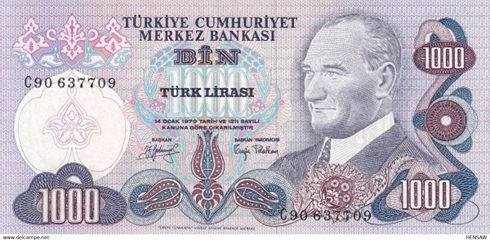 TURKEY TURQUIA 1000 LIRASI P 191 1970 AUNC SC- NUEVO- - Turquie