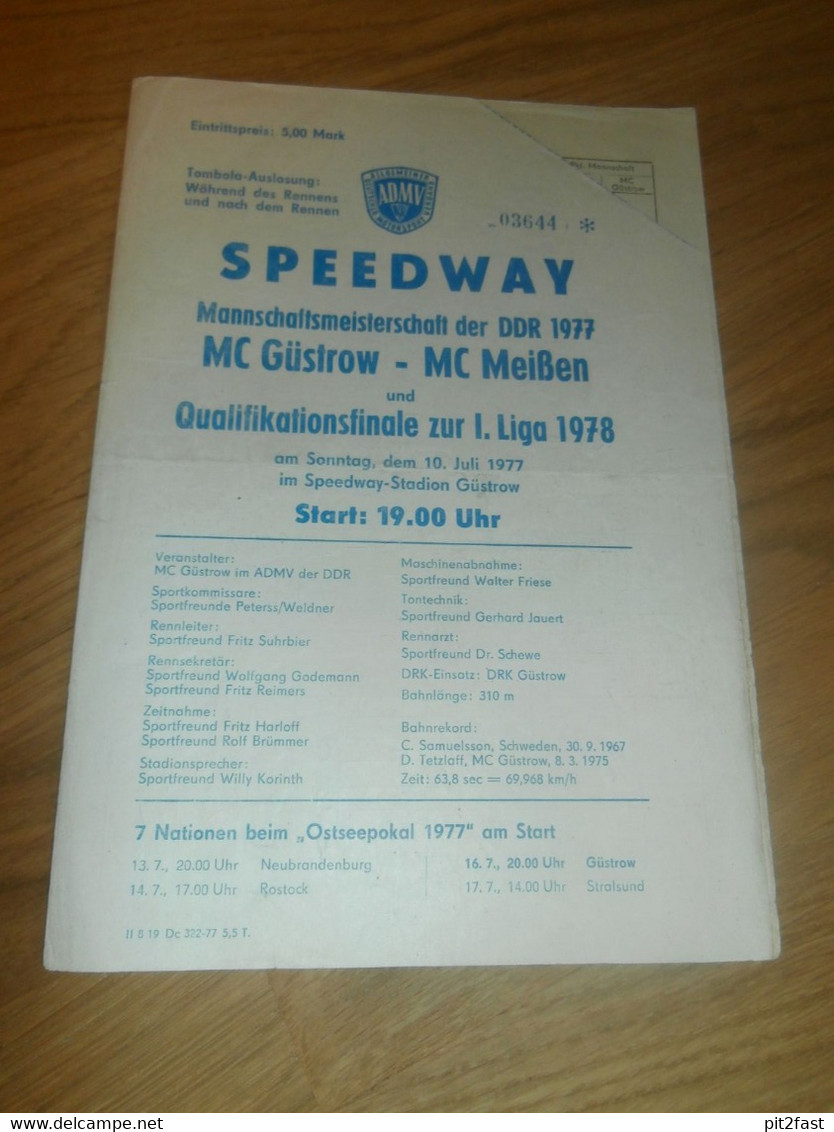 Speedway Güstrow 10.07.1977 , DDR Meisterschaft , Programmheft / Programm / Rennprogramm , Program !!! - Motos