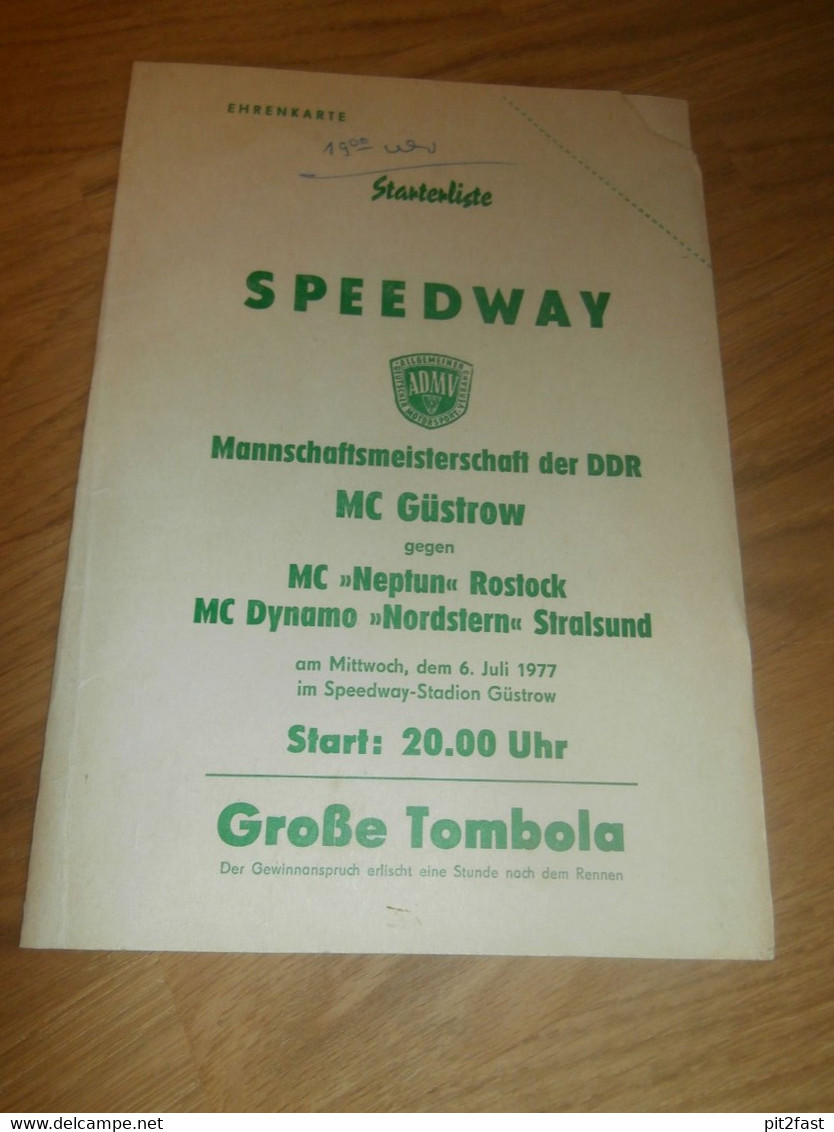 Speedway Güstrow 6.07.1977 , DDR Meisterschaft , Programmheft / Programm / Rennprogramm , Program !!! - Motos