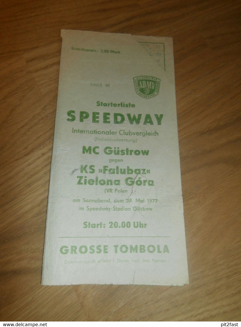 Speedway Güstrow 28.05.1977 , Falubaz Zielona Gora , Programmheft / Programm / Rennprogramm , Program !!! - Motos