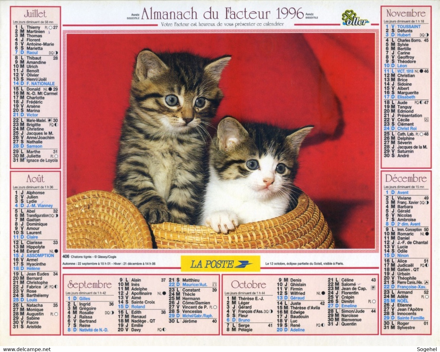 Almanach PTT - Oller - Yvelines - 1996 - Grand Format : 1991-00