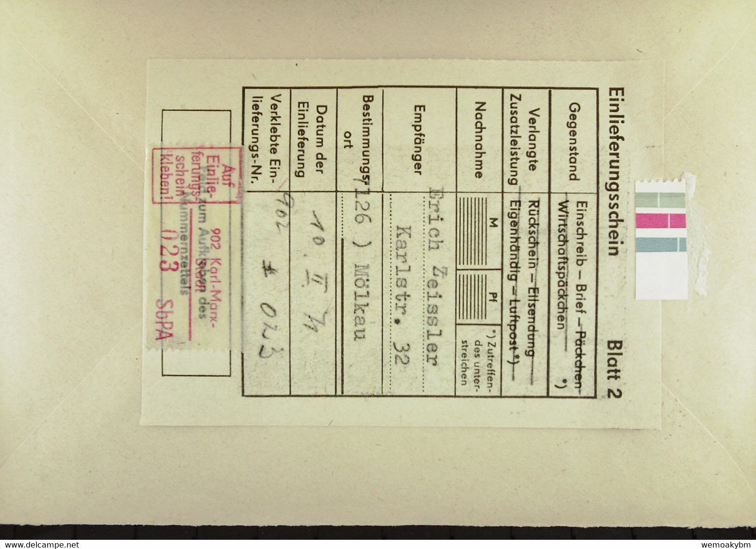 DDR: R-Fern-Brf Mit Selbstbed.-R-Zettel 50 Pf 902 Karl-Marx-Stadt (023)-mit Einliefgschein 10.2.71 Mit 25 Pf Orient.Lauf - Etiquetas De Certificado