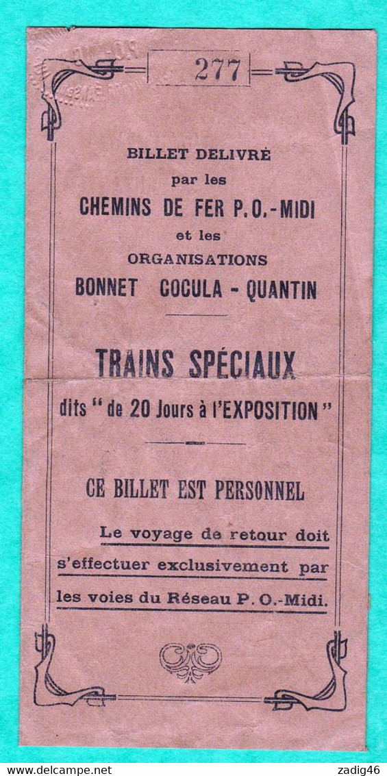 BILLET DE TRAIN SPECIAL POUR L'EXPOSITION DE PARIS 1937 - Europe