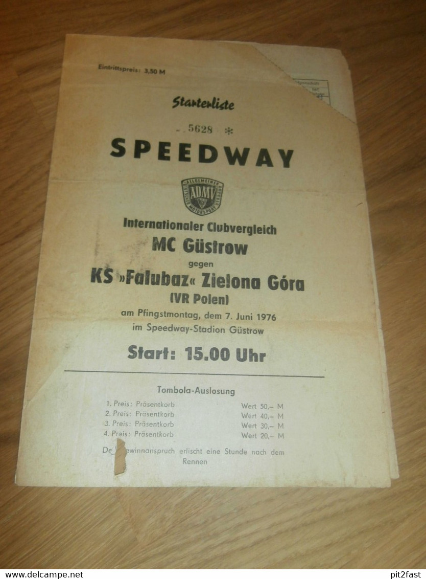 Speedway Güstrow 7.06.1976 , Falubaz Zielona Gora , Programmheft / Programm / Rennprogramm , Program !!! - Motos