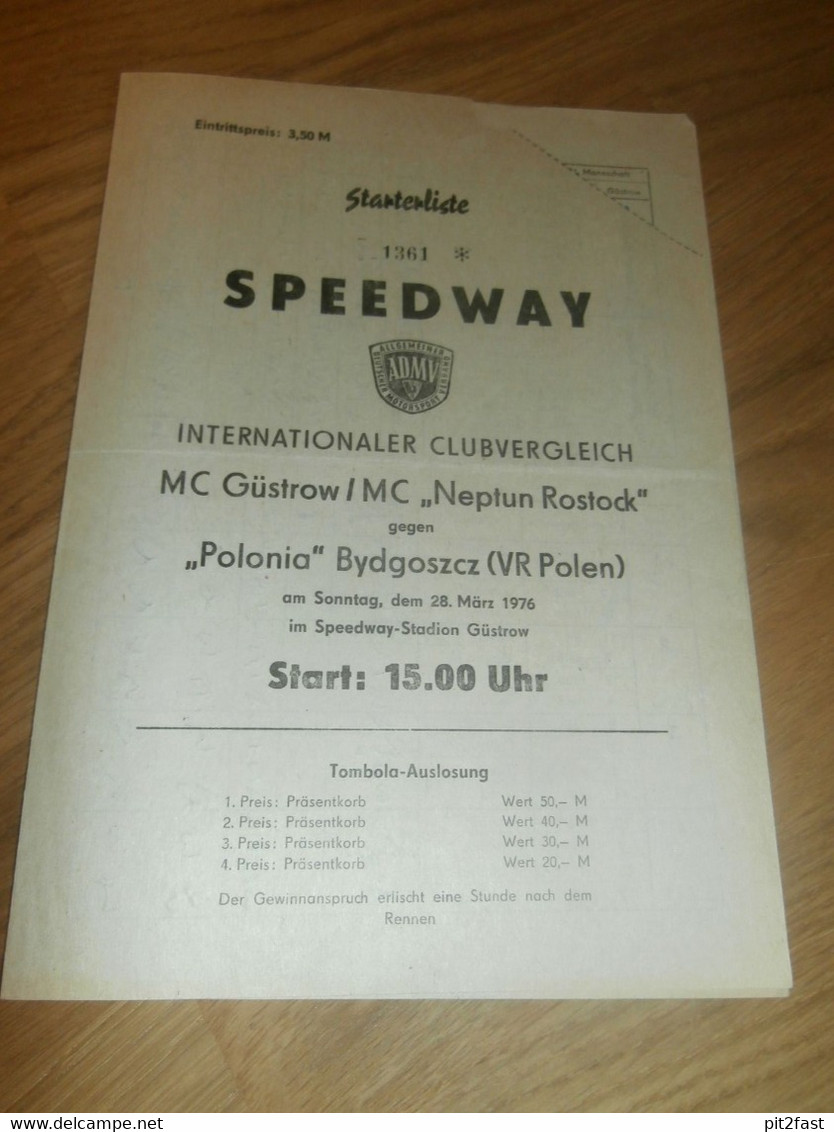 Speedway Güstrow 28.03.1976 , Bydgoszcz , Rostock , Programmheft / Programm / Rennprogramm , Program !!! - Motos