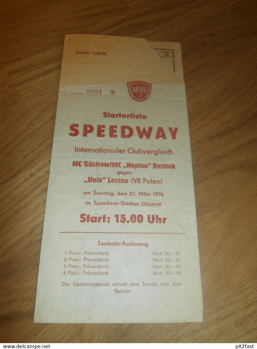 Speedway Güstrow 21.03.1976 , Unia Leszno, Rostock , Programmheft / Programm / Rennprogramm , Program !!! - Motos