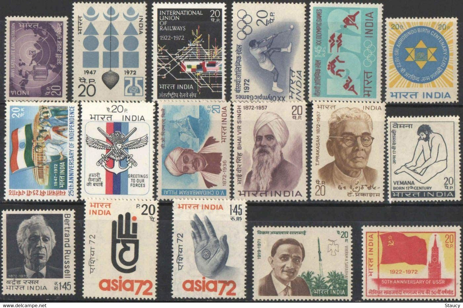 India 1972 Complete Year Pack / Set / Collection Total 17 Stamps (No Missing) MNH As Per Scan - Volledig Jaar