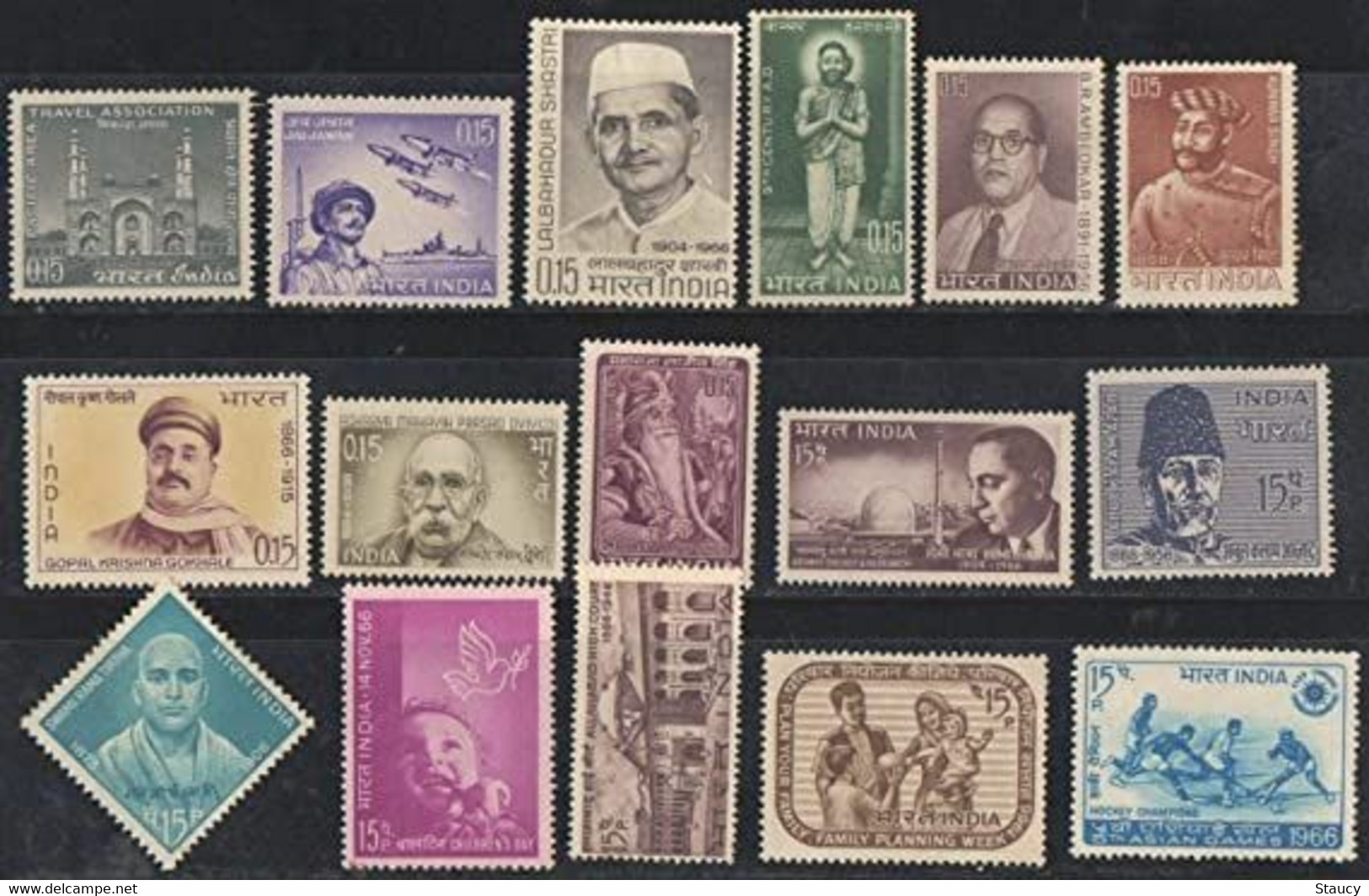 India 1966 Complete Year Pack / Set / Collection Total 16 Stamps (No Missing) MNH As Per Scan - Volledig Jaar