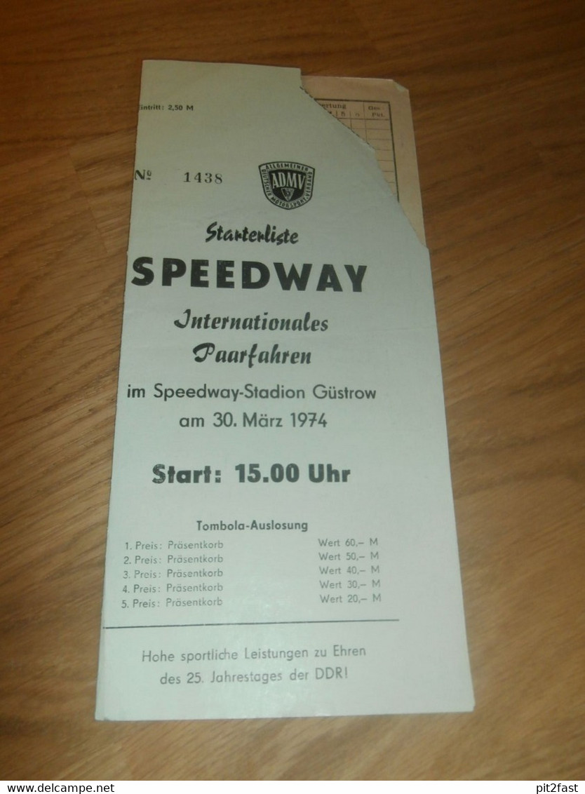 Speedway Güstrow 30.03.1974 , International , Programmheft / Programm / Rennprogramm , Program !!! - Motos