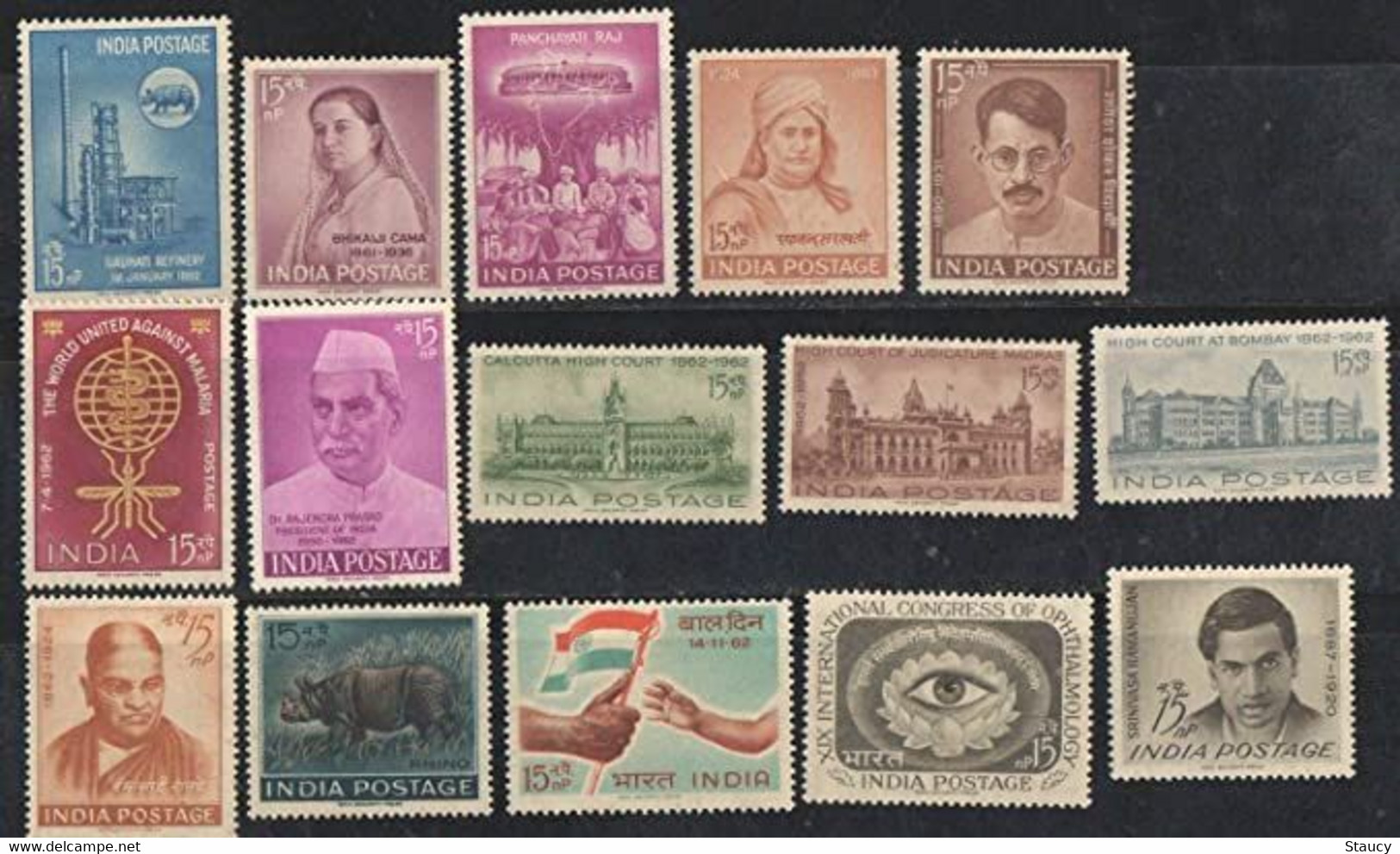 India 1962 Complete Year Pack / Set / Collection Total 15 Stamps (No Missing) MNH As Per Scan - Full Years