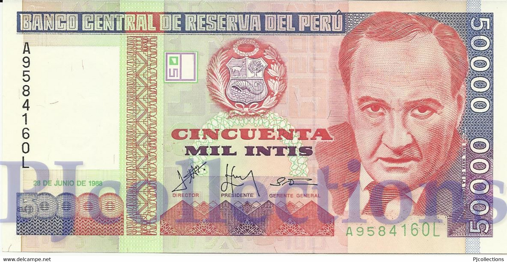 PERU' 50000 INTIS 1988 PICK 142 UNC - Pérou