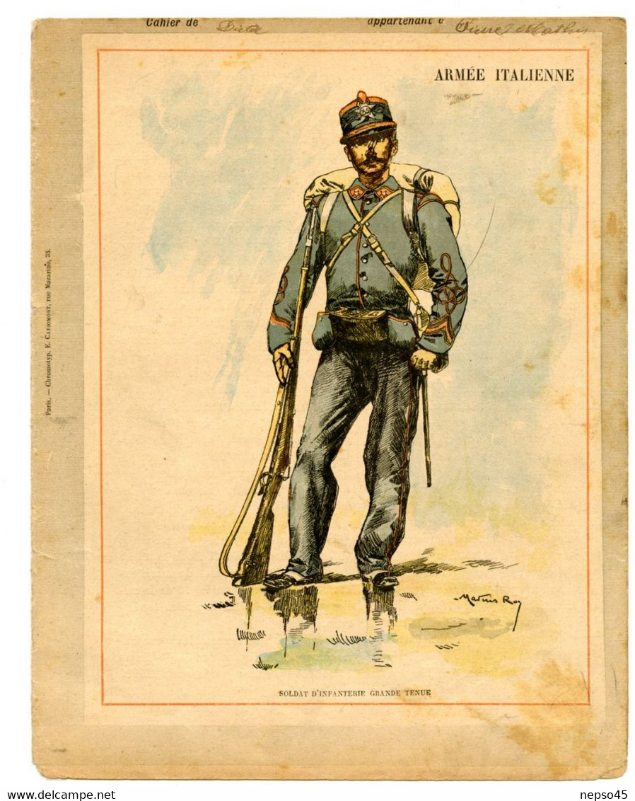 Uniforme.Armée Italienne.Soldat D'Infanterie Grande Tenue.chromotypie XIXème Siècle.illustrateur Signé. - Uniformes