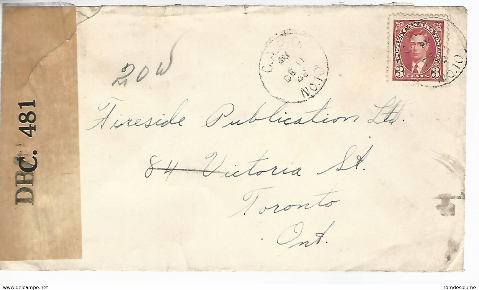 57278) Canada C.A.P.O. No.10 Goose Bay Military Censor Postmark Cancel 1942 R.C.A.F. Military Mail - Postal History