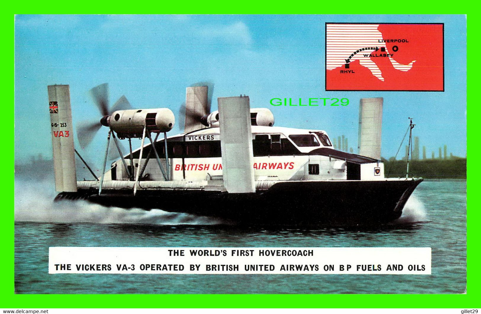 BATEAU, SHIP, AÉROGLISSEURS - " VICKERS VA-3 " - HOVERCOACH - BRITISH UNITED AIRWAYS ON BP FUELS AND OILS - - Hovercraft