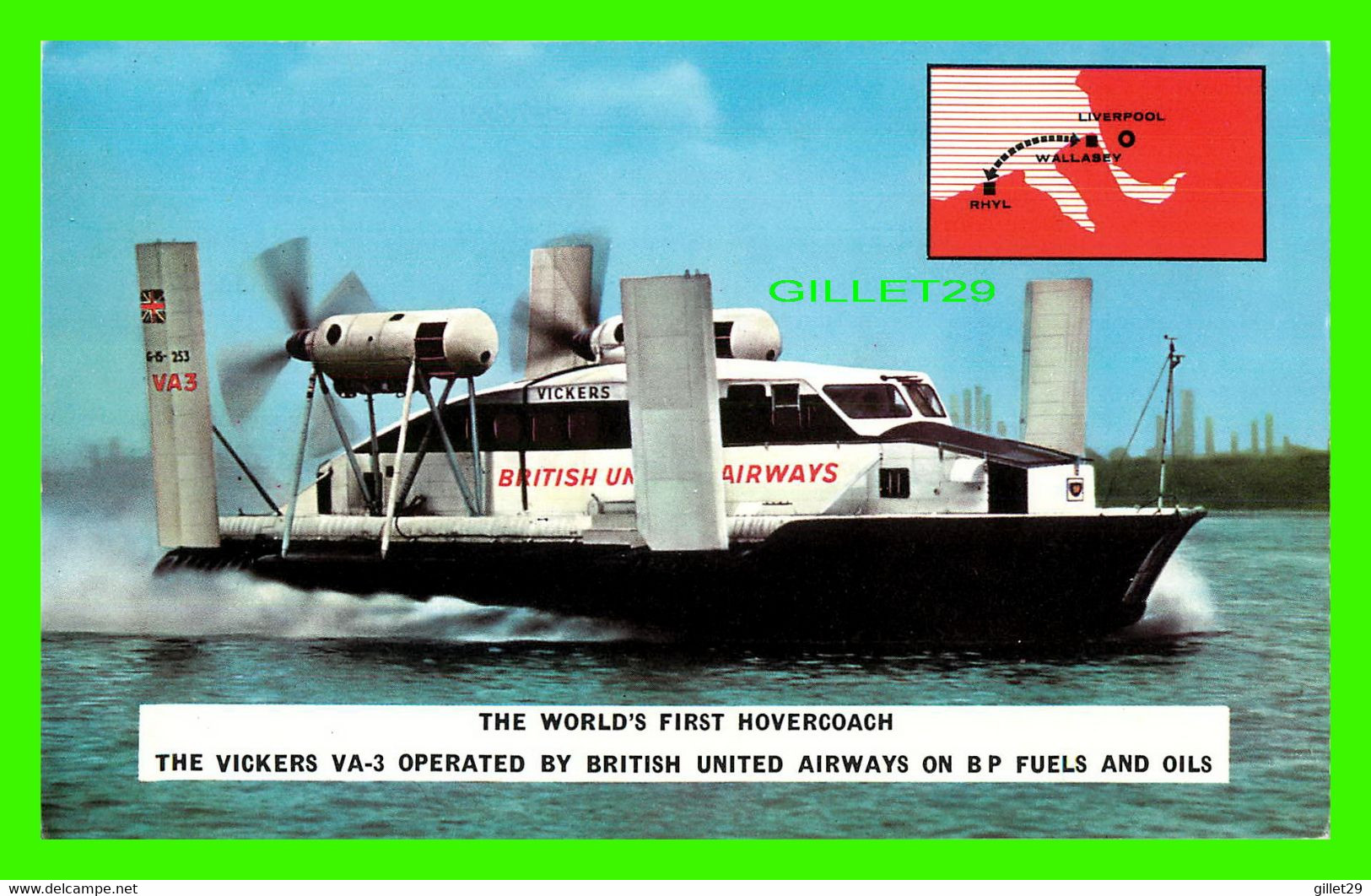 BATEAU, SHIP, AÉROGLISSEURS - " VICKERS VA-3 " - HOVERCOACH - BRITISH UNITED AIRWAYS ON BP FUELS AND OILS - - Aéroglisseurs