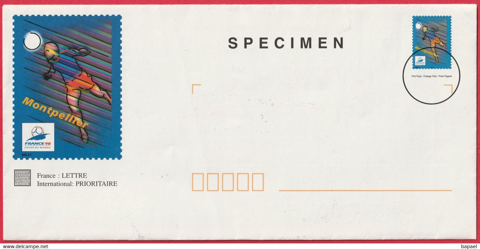 Enveloppe Entier Postal - Foot France 98 (Montpellier) - Surchargée Spécimen (Recto-Verso) - Specimen