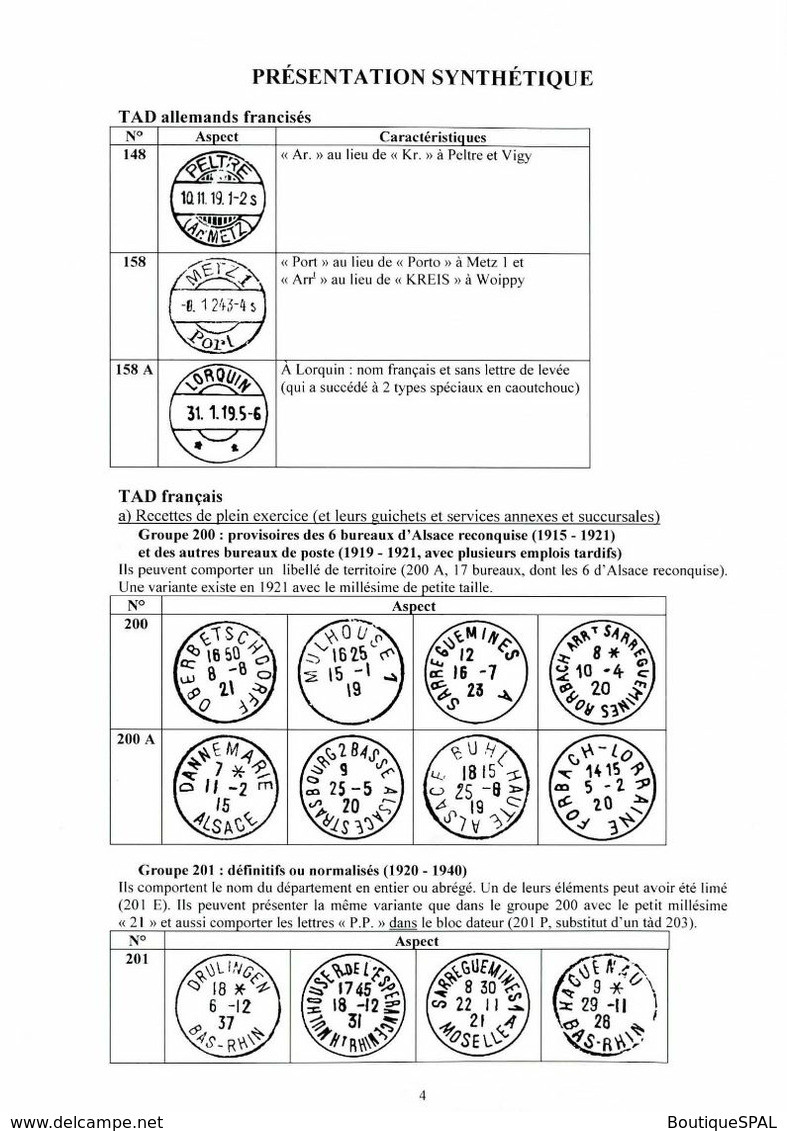Catalogue Des Timbres à Date Manuels Français Alsace - Lorraine 1919-1940, édition SPAL, De Laurent BONNEFOY - Guides & Manuels