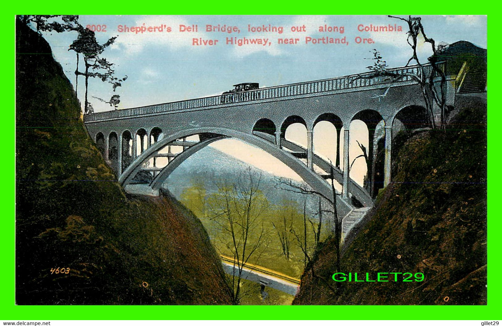 PORTLAND, OR - SHEPPERD'S DELL BRIDGE, LOOKING OUT ALONG COLUMBIA RIVER HIGHWAY - PUB, BY THE OREGON NEWS CO - - Portland