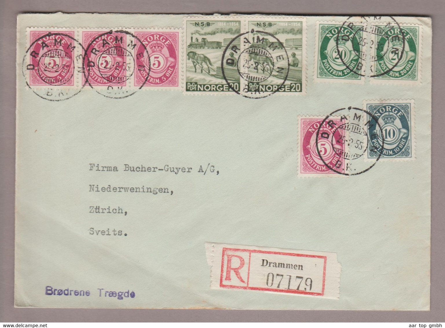 Norwegen 1955-02-25 Drammen R-Brief Nach Zürich - Covers & Documents