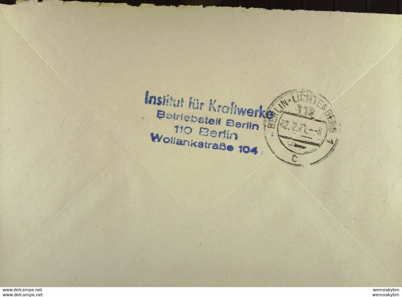 Orts-Brief Mit ZKD-Kastenstempel "Institut Für Kraftwerke Außenstelle 110 Berlin"vom 19.2.71 Von Pankow Nach Lichtenberg - Zentraler Kurierdienst