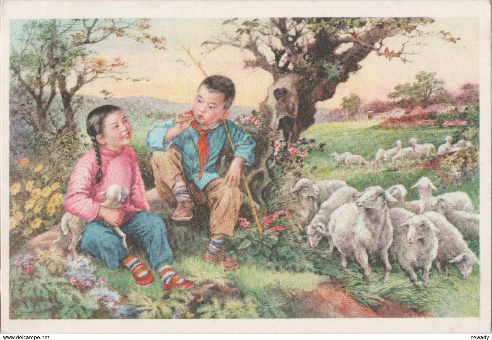 China - Kids - Shepherd After The Lesson - Communist Propaganda - Cina