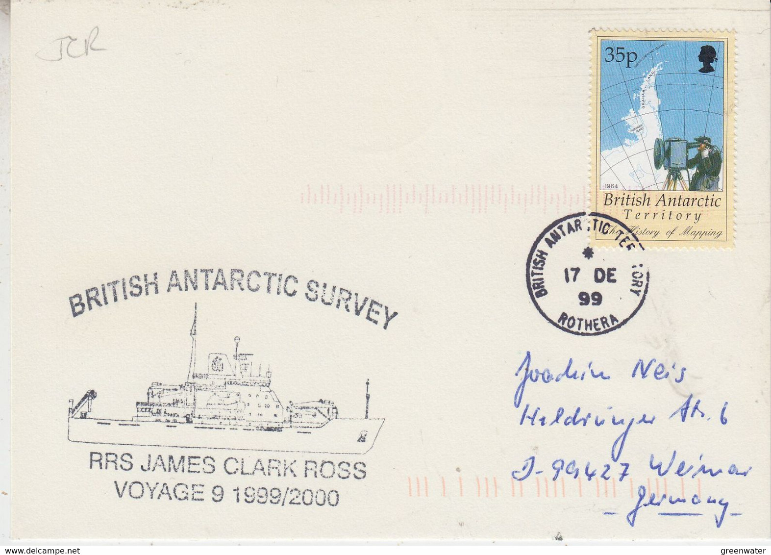 British Antarctic Territory (BAT) Card Ca Rothera 17 DE 1999 (AT206) - Briefe U. Dokumente