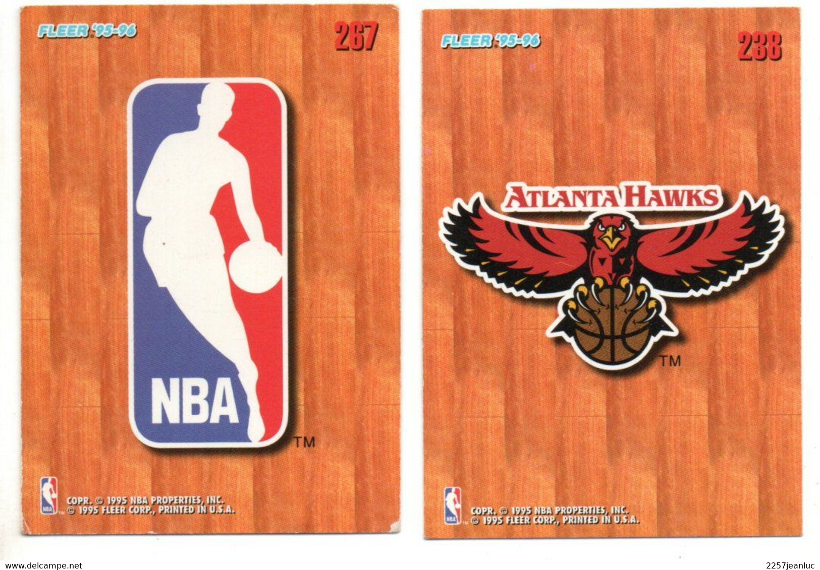 2 Cartes Pamini Club Basket Ball *  N;238 Atlanta Hawks  & 267 NBA* Fleer 1995/1996  USA - Basket-ball