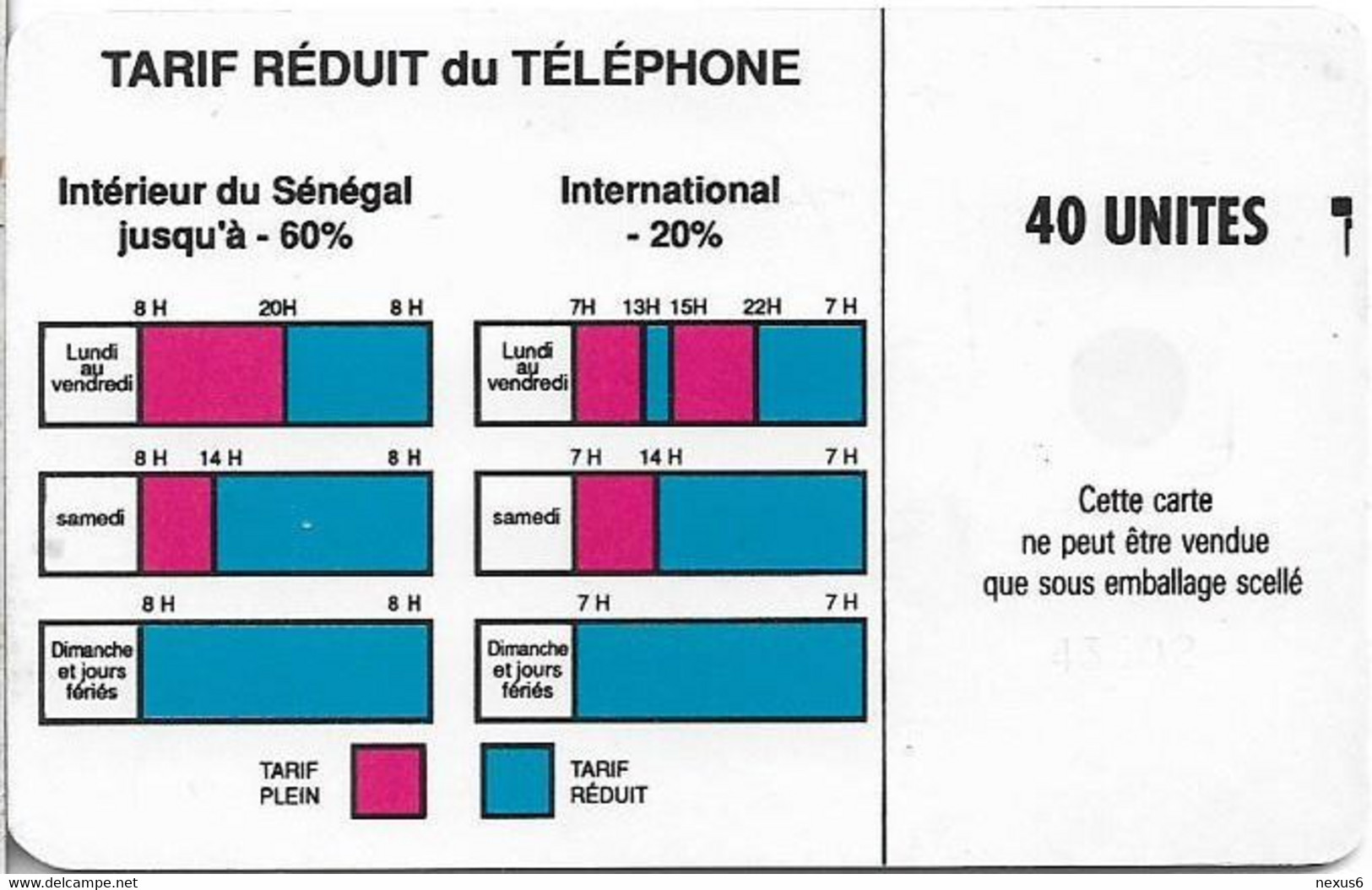 Senegal - Sonatel - Logo - 40Units, SC5, Cn.43602 White Embossed, Without Hole, Used - Senegal