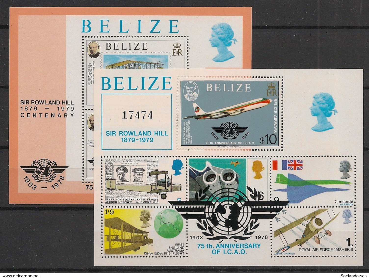 BELIZE - 1979 - Bloc Feuillet BF N°Yv. 8 Et 9 - OACI / Rowland Hill - Neuf Luxe ** / MNH / Postfrisch - Vliegtuigen