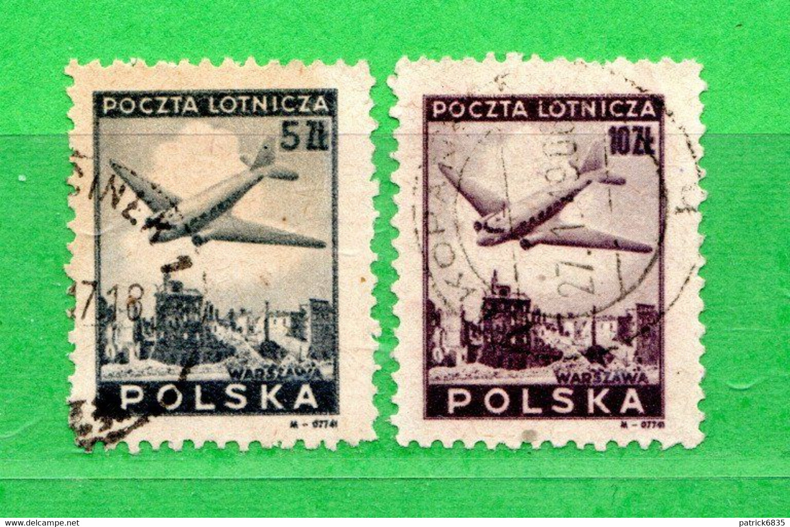 (Us.5) POLONIA ° - AIRMAIL - 1946 - AVION Sur VARSOVIE.  Yv. 10-11. Oblitéré Come Scansione - Usados