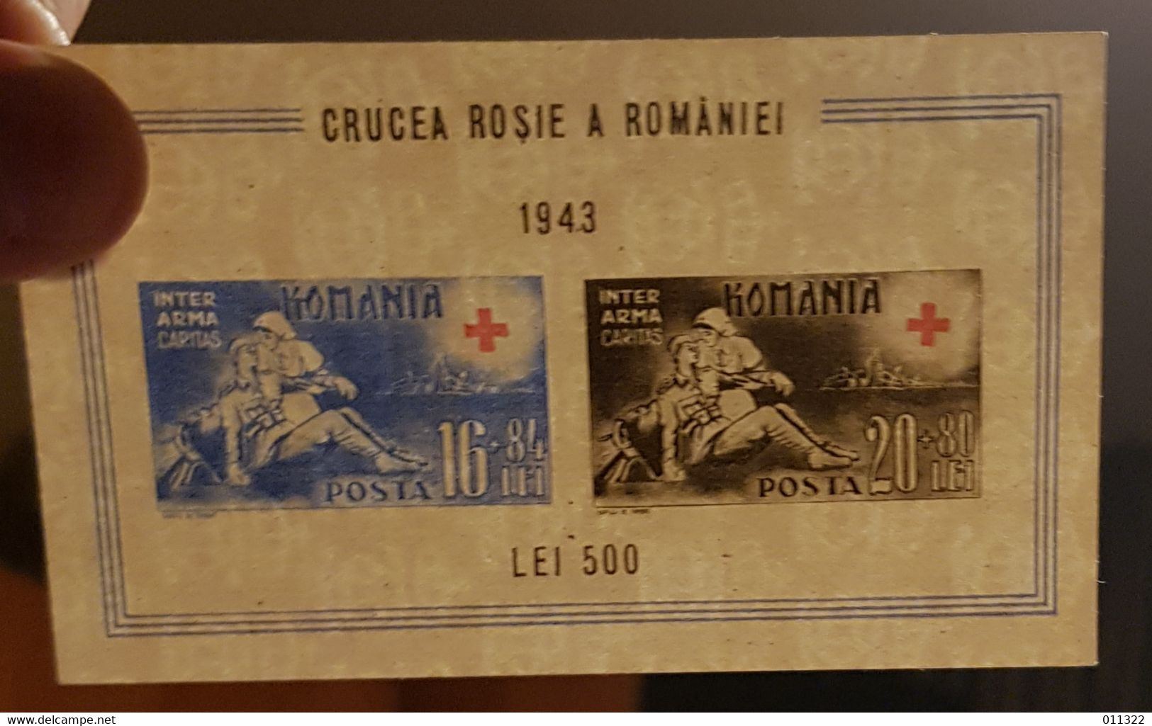 ROMÂNIA RED CROSS 1943 BLOCK  IMPERFORED FILIGRAN  LYING DOWN AND VAL 20+80 LEI BLACK MOVED ERROR RRR NO GUM - Errors, Freaks & Oddities (EFO)