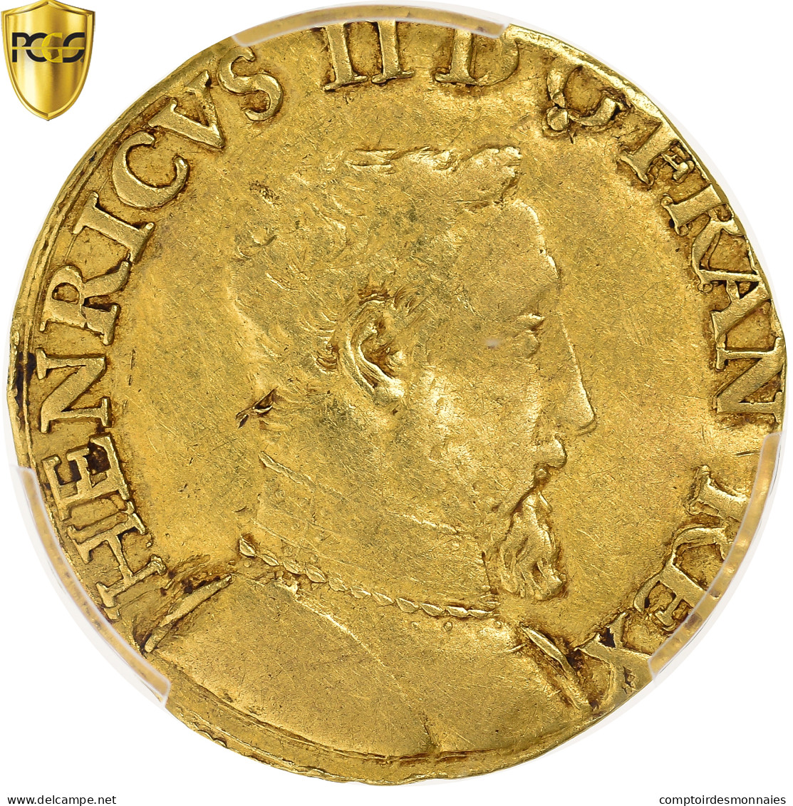 France, Henri II, Henri D'or, 1550, Lyon, Or, PCGS, AU53, Gadoury:389C - 1547-1559 Enrique II