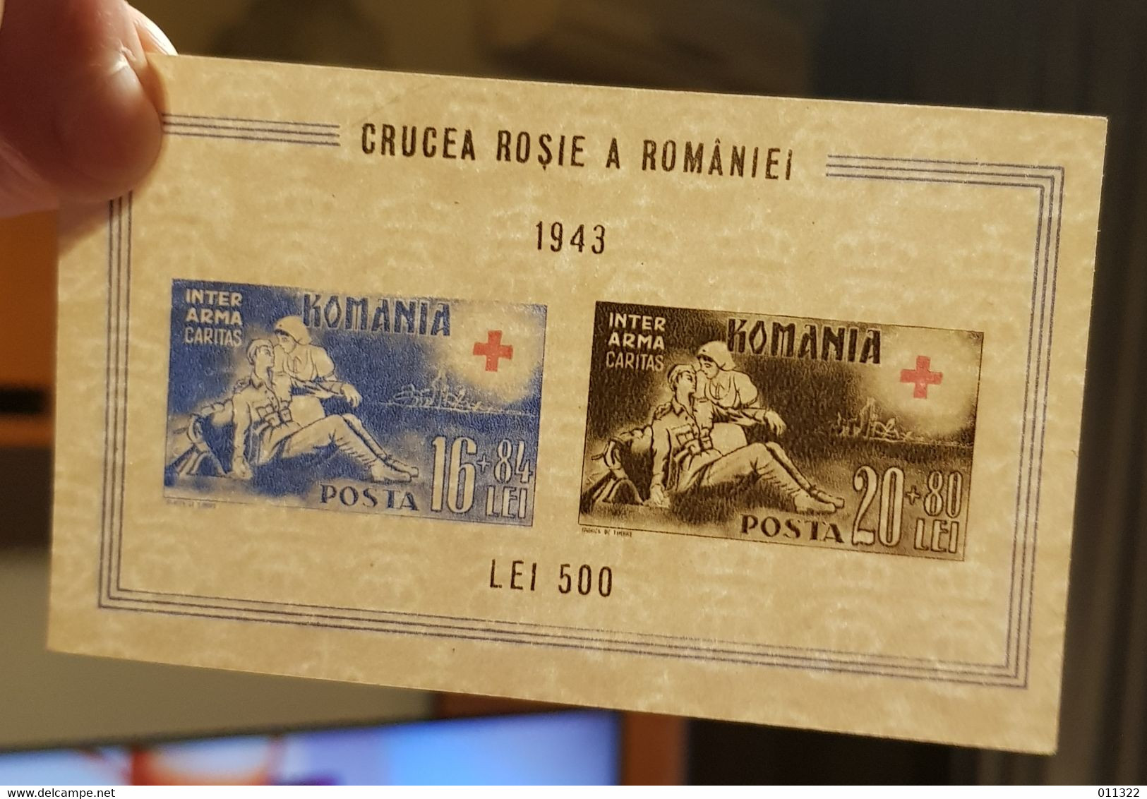 ROMÂNIA RED CROSS 1943 BLOCK IMPERFORED FILIGRAN & VLA 20+80 LEI COLOR BLACK MOVED NO GUM - Variedades Y Curiosidades