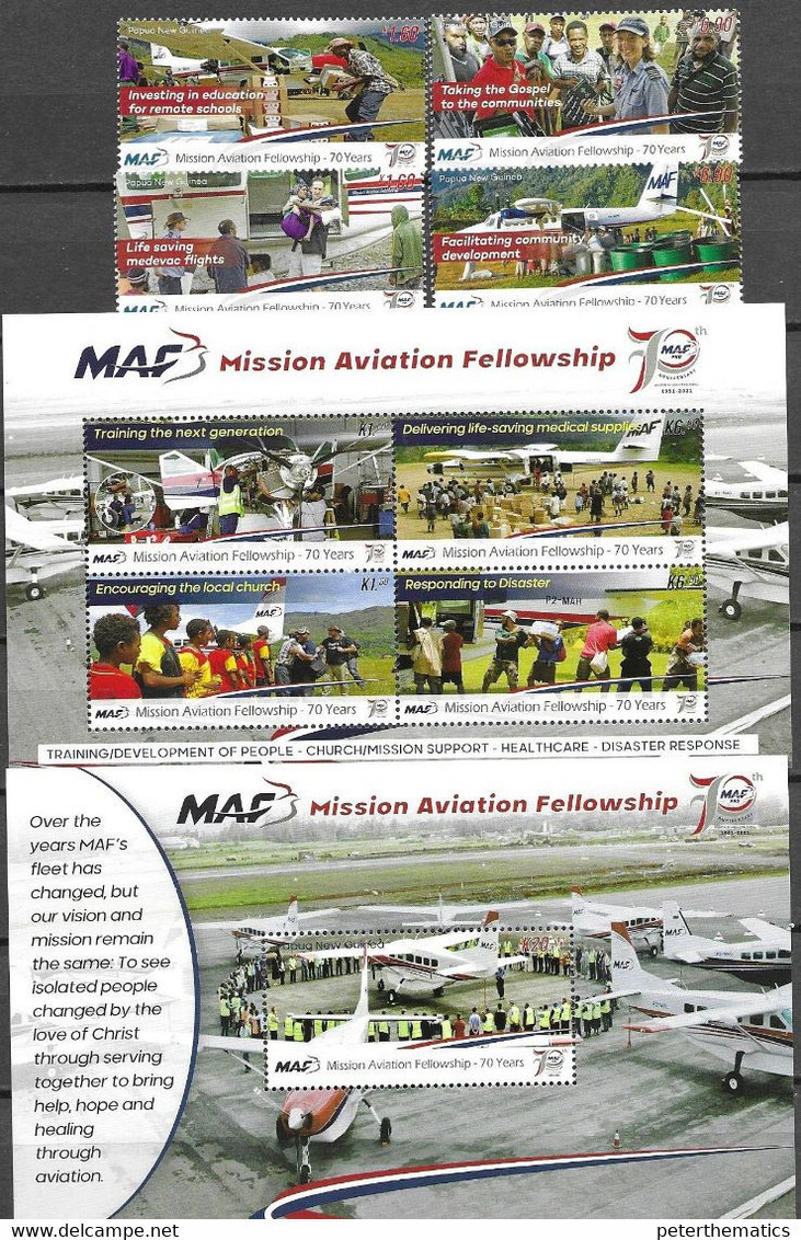 PAPUA NEW GUINEA, 2022, MNH, MISSION AVIATION FELLOWSHIP, PLANES, MEDICINE, DISASTER RELIEF, EDUCATON, GOSPEL,4v+SLT+S/S - Andere (Lucht)