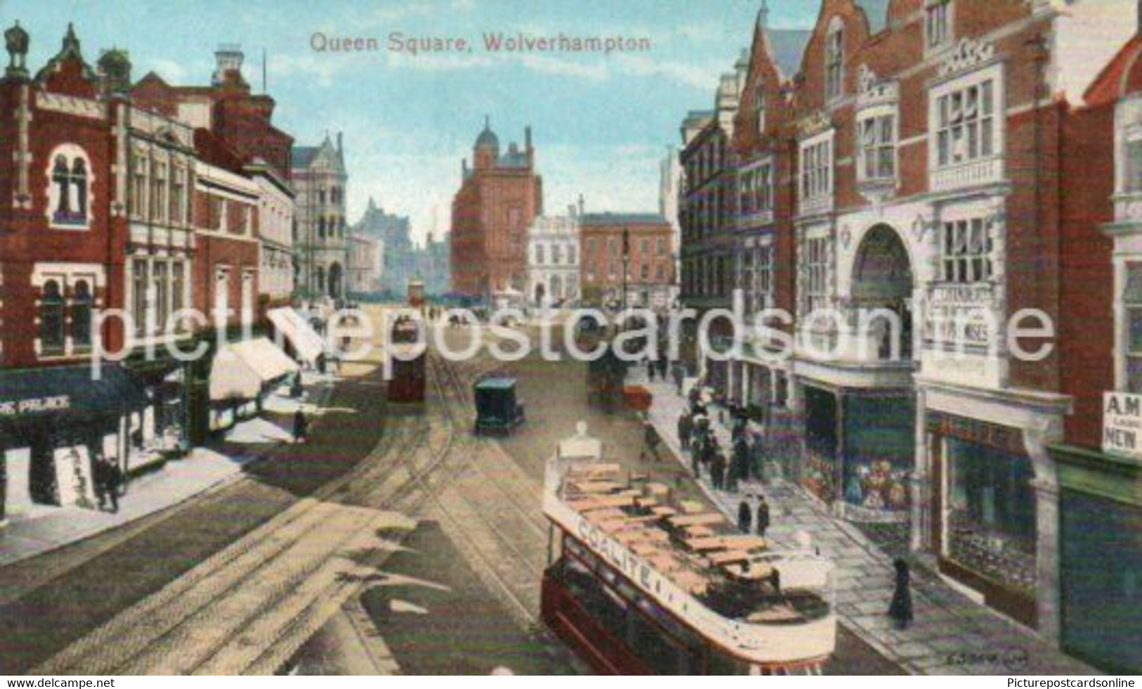 WOLVERHAMPTON QUEEN SQUARE OLD COLOUR POSTCARD STAFFORDSHIRE - Wolverhampton