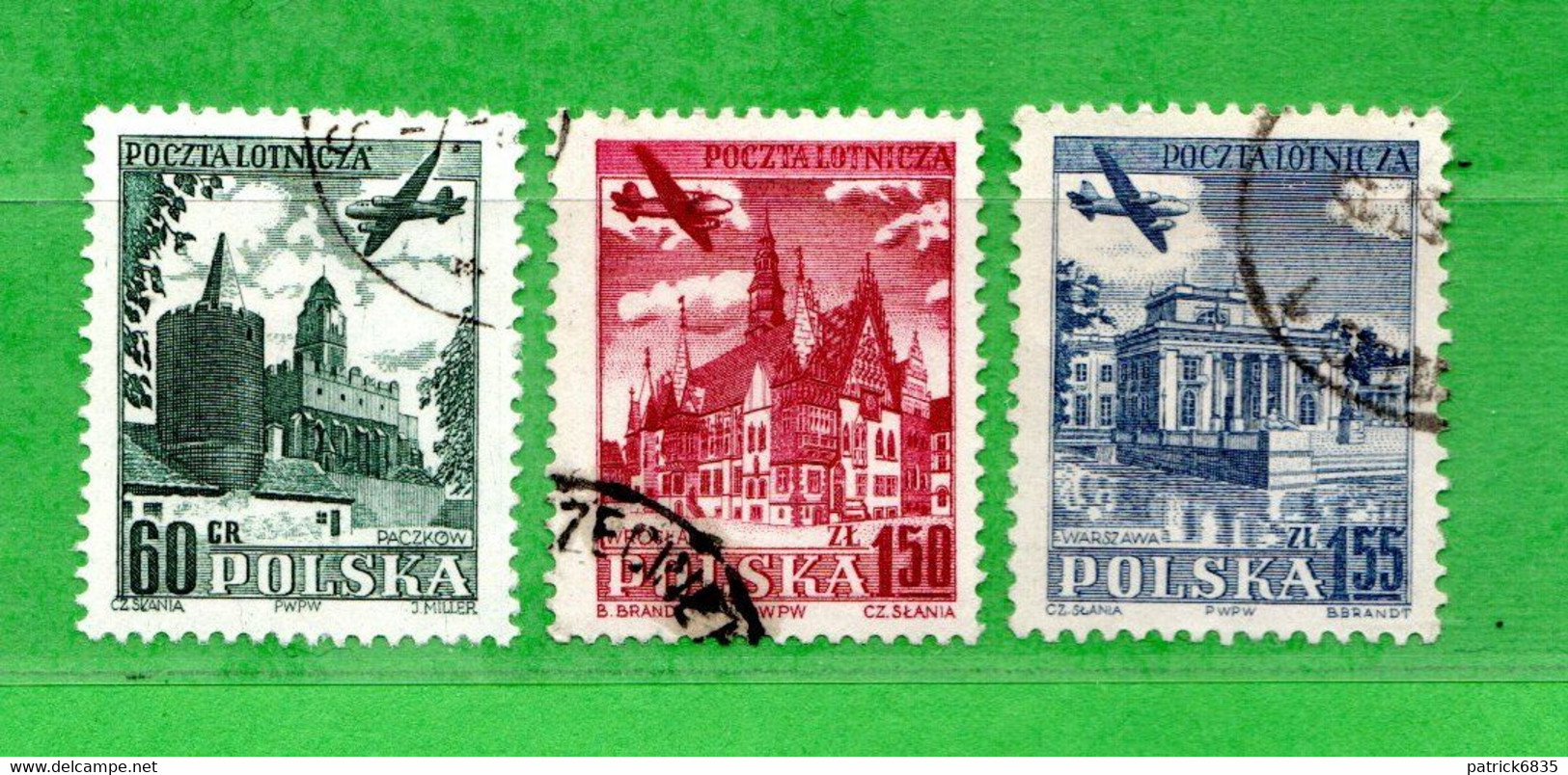 (Us.5) POLONIA ° - AIRMAIL - 1954 - Villes Diverses.  Yv. 34-37-38.  Oblitéré Come Scansione - Gebraucht