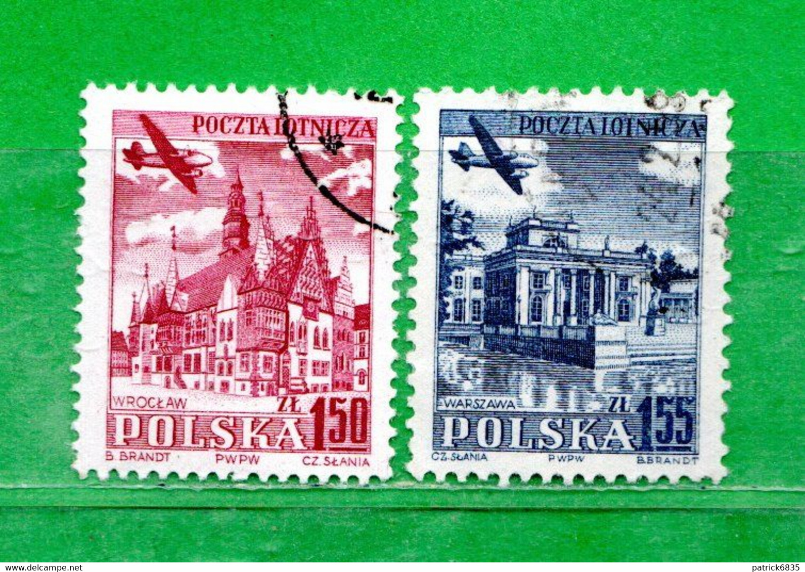 (Us.5) POLONIA ° - AIRMAIL - 1954 - Villes Diverses.  Yv. 37-38.  Oblitéré Come Scansione - Used Stamps