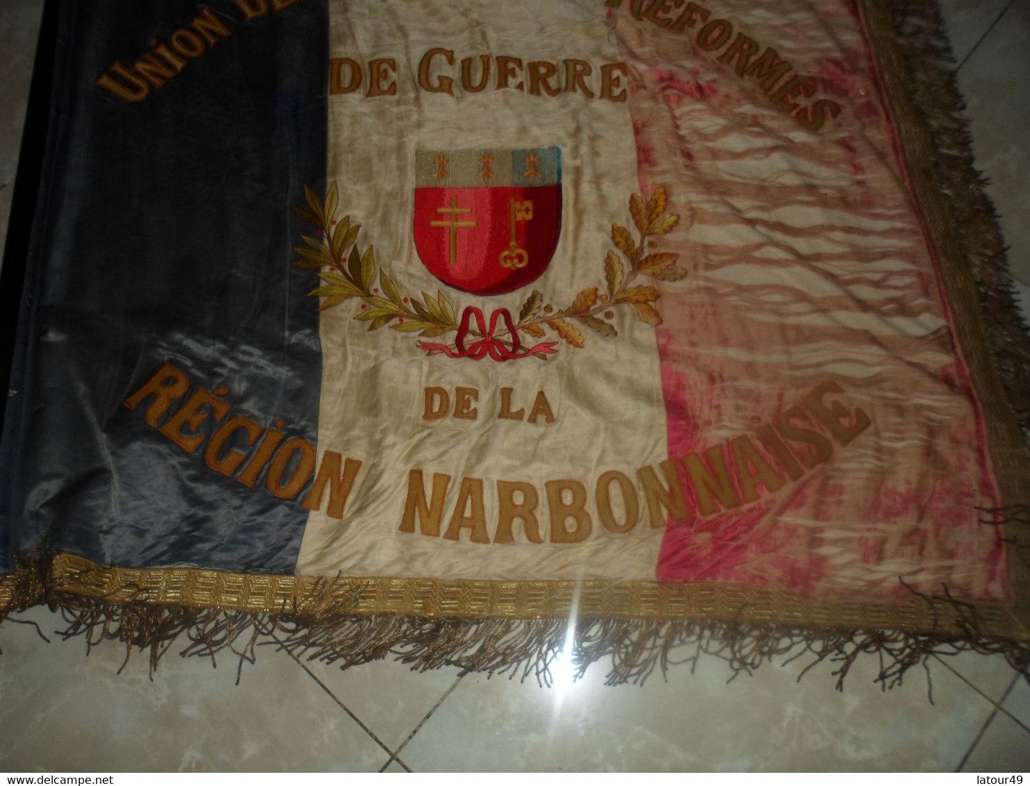 WW1rare Drapeau Union Des Mutiles De Guerre De La Region De Narbonne Offet Par Les Dames Et Enfants Des Ecoles1.20X105 X - Banderas