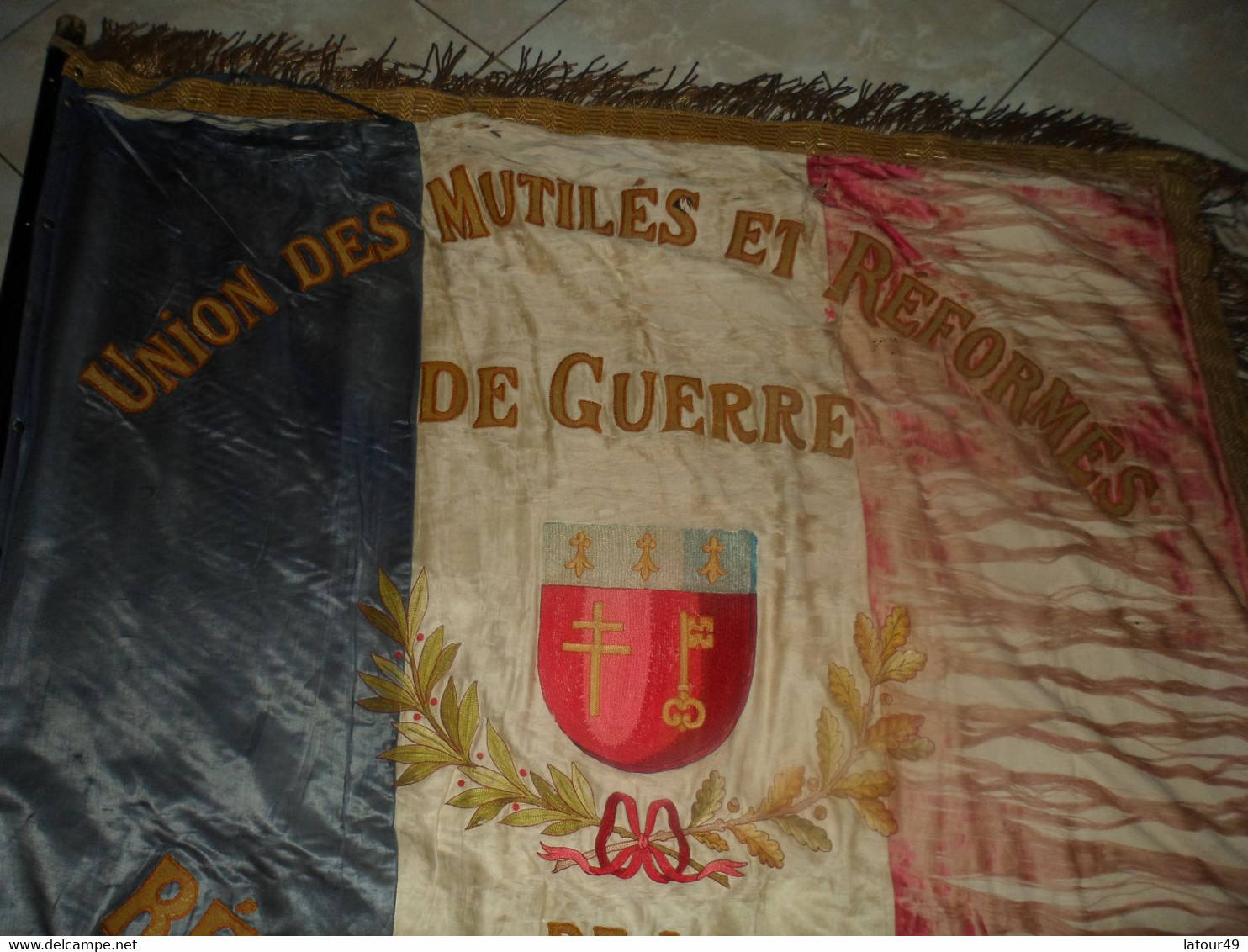 WW1rare Drapeau Union Des Mutiles De Guerre De La Region De Narbonne Offet Par Les Dames Et Enfants Des Ecoles1.20X105 X - Bandiere