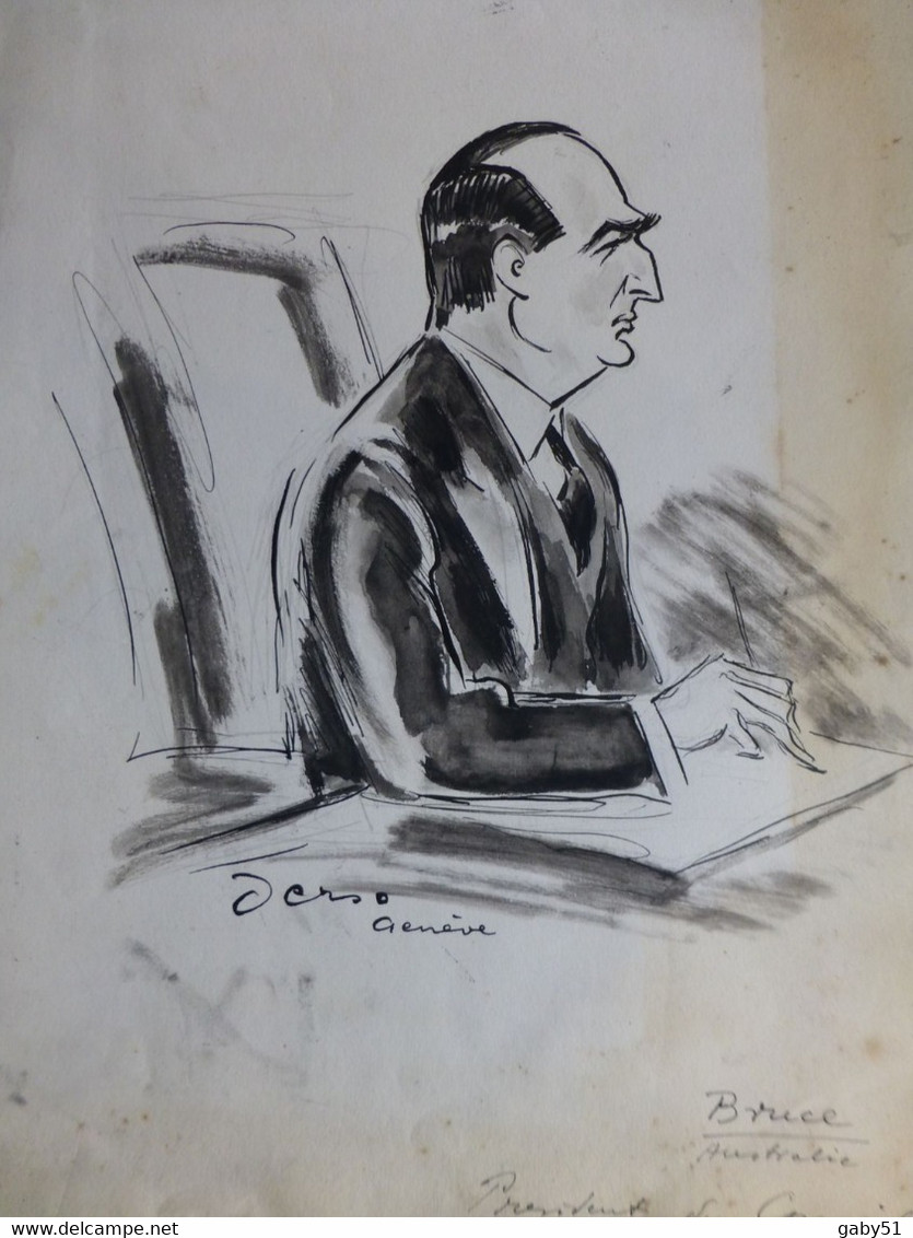 BRUCE, Australie, Président SDN, Dessin Original DERSO, Genève, Vers 1930, Encre De Chine, UNIQUE ; G 04 - Drawings