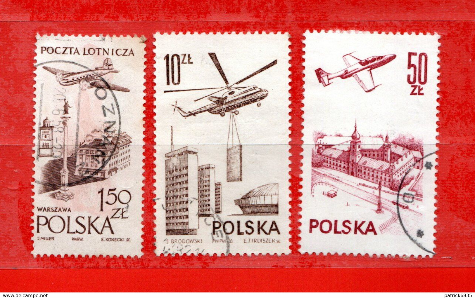 (Us.5) POLONIA ° - AIRMAIL - 1957 à 1978 - AVIONS.  Yv. 42-56-58.  Oblitéré Come Scansione - Oblitérés
